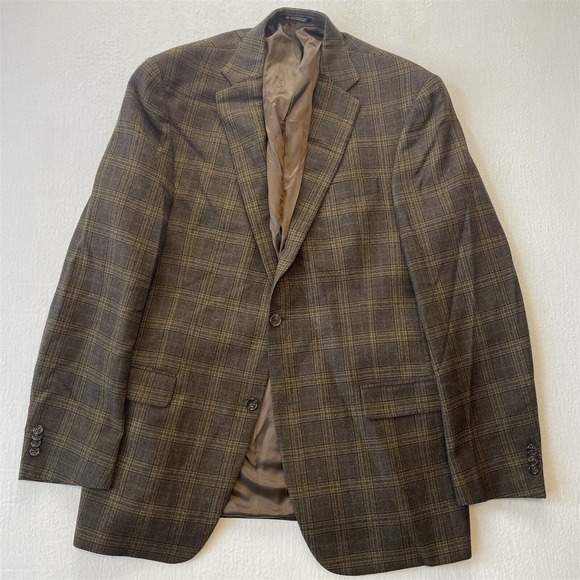 Hart Schaffner Marx 42L Brown Plaid Tweed USA Made Mens Jacket Blazer Sport Coat